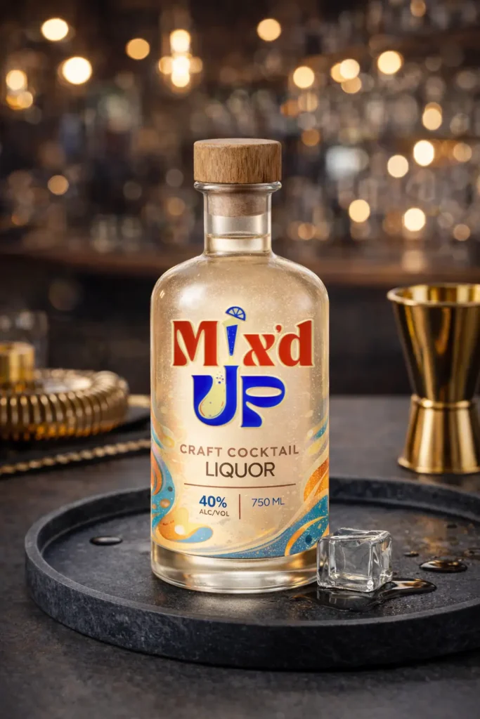 Mix’d Up craft cocktail liquor bottle packaging design with premium beverage branding