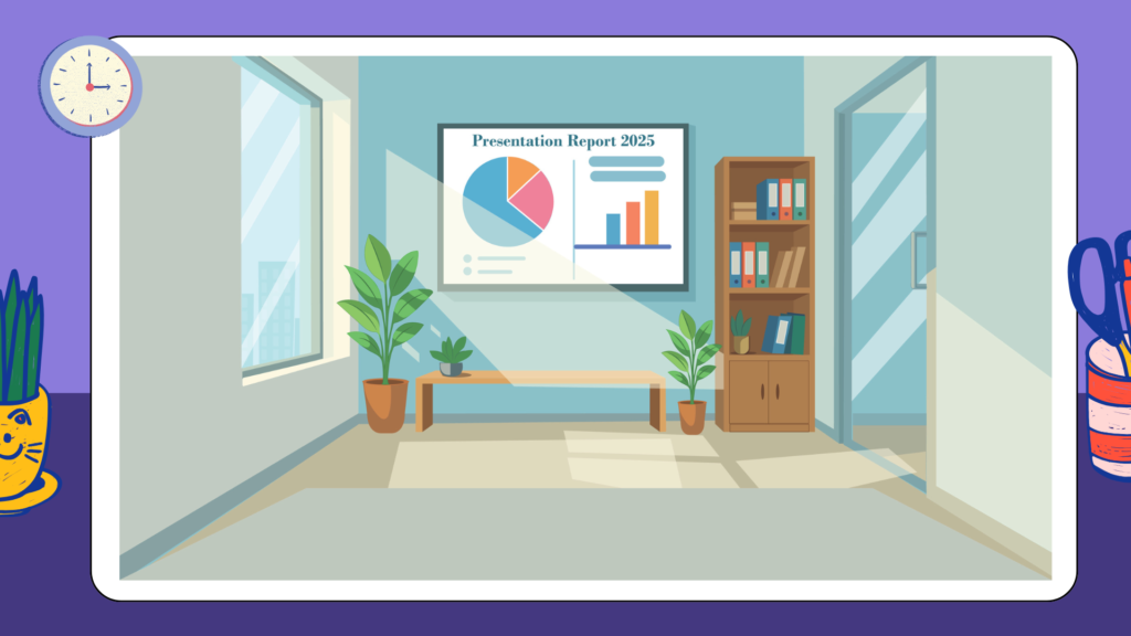 Clean corporate office interior illustration background designed for educational and explainer motion graphics content