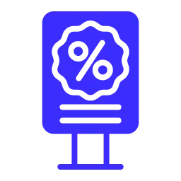 Promotional Banner Design service icon featuring a marketing display stand and promotional offer symbol.