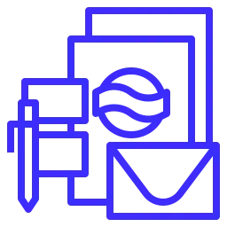 Brand Identity System service icon featuring branded stationery, logo assets, and visual identity elements