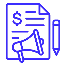 Marketing Collateral service icon featuring promotional materials, a megaphone, and design tools